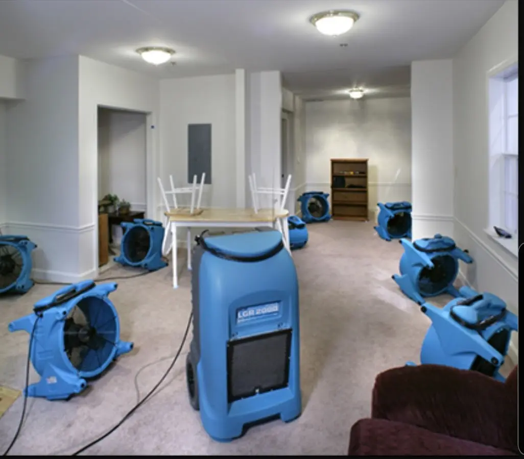 Air movers and dehumidifier setup for Water Extraction & Removal in Chelmsford